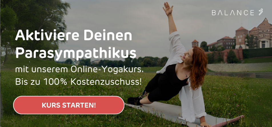 Hinweis auf zertifizieren Online-Yogakurs von Balance 7 zum gezielten Aktivieren des Parasympathikus