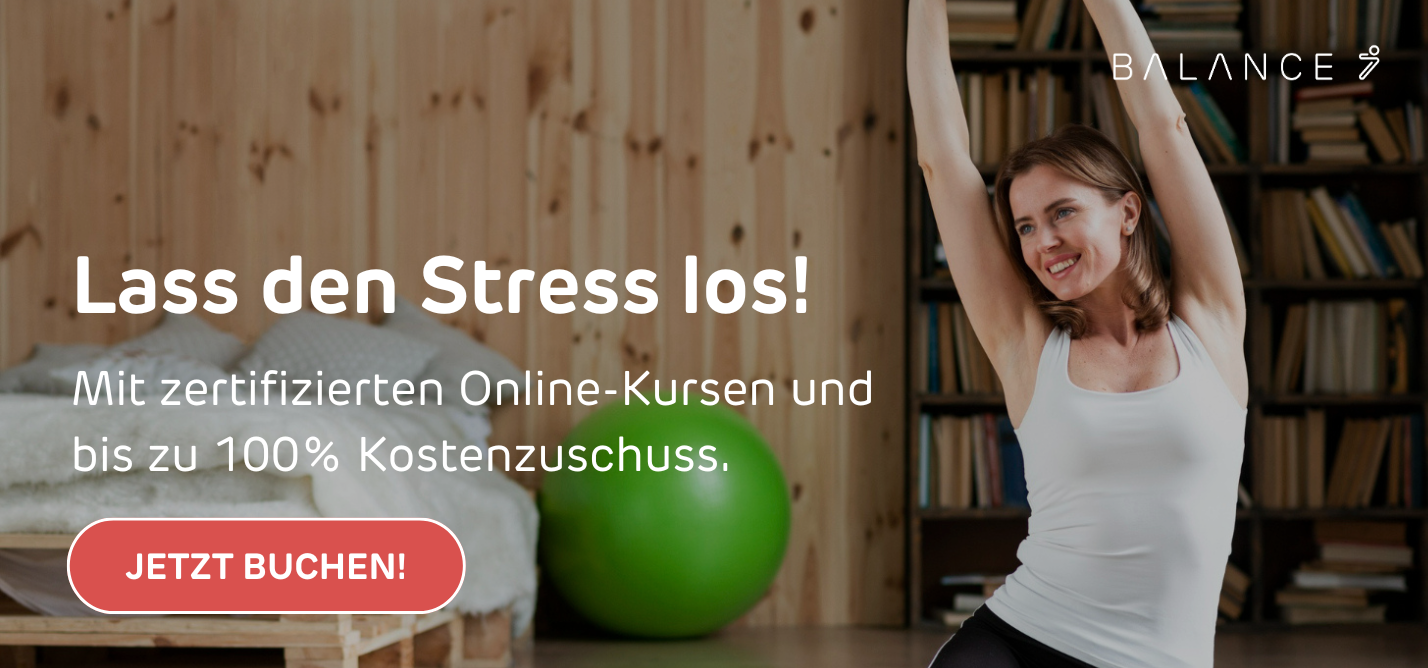 Hinweis auf Präventionskurs, der von der KKH gefördert wird und durch sanfte, entspannende Yoga-Sequenzen wohltuende Erholung ermöglicht