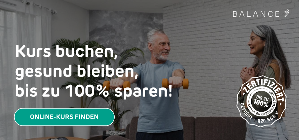 Hinweis auf zertifizierte Online Präventionskurse, um mit Übungen in Bewegung zu blieben für die Gesundheit