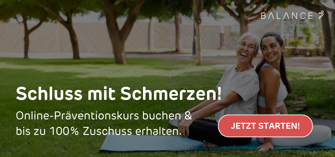 Hinweis auf Online-Präventionskurs als Angebot zur Vorbeugung und Linderung von Gesäßschmerzen